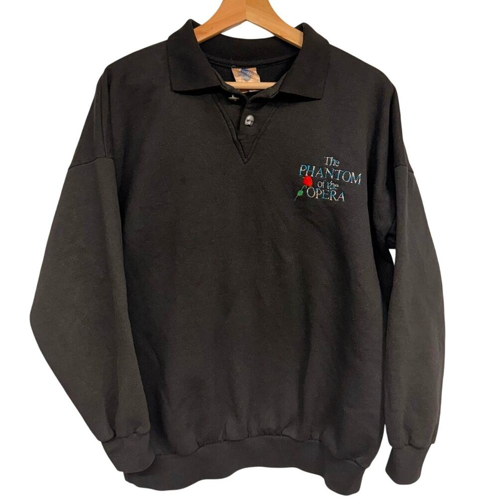 VTG Phantom of the Opera RARE Embroidered Collar Sweatshirt SZ M MASK BUTTONS - Picture 1 of 7